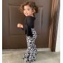 Conyson Baby Girl Clothes Set T-shirt Tops+ Leopard Print Bell-bottomed Pants Flared Pants Outfits Kids Clothes Girls Set