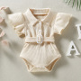 Conyson Hot sale summer cotton Unisex Collar fly sleeve kid children suits newborn button Waffle Romper baby one-piece clothing