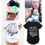 Summer New Children Solid Color Short-sleeved Letter Print T-shirt Girls Popular Design Young Girl Baby T-shirt Top Clothing