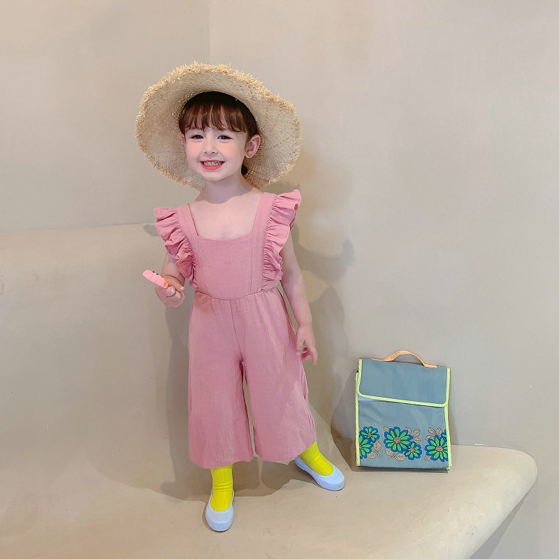 Conyson new arrive hot sale korea summer fashion designer kids cotton clothes 2-6years girl solid short sleeve clothing jumpsuit