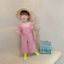 Conyson new arrive hot sale korea summer fashion designer kids cotton clothes 2-6years girl solid short sleeve clothing jumpsuit