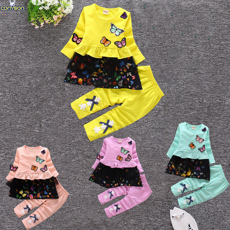 Conyson Factory Direct Discount Price kids Girls Clothes Long Sleeve Girls 2 Piece Children's Leisure Cartoon baby clothing Set