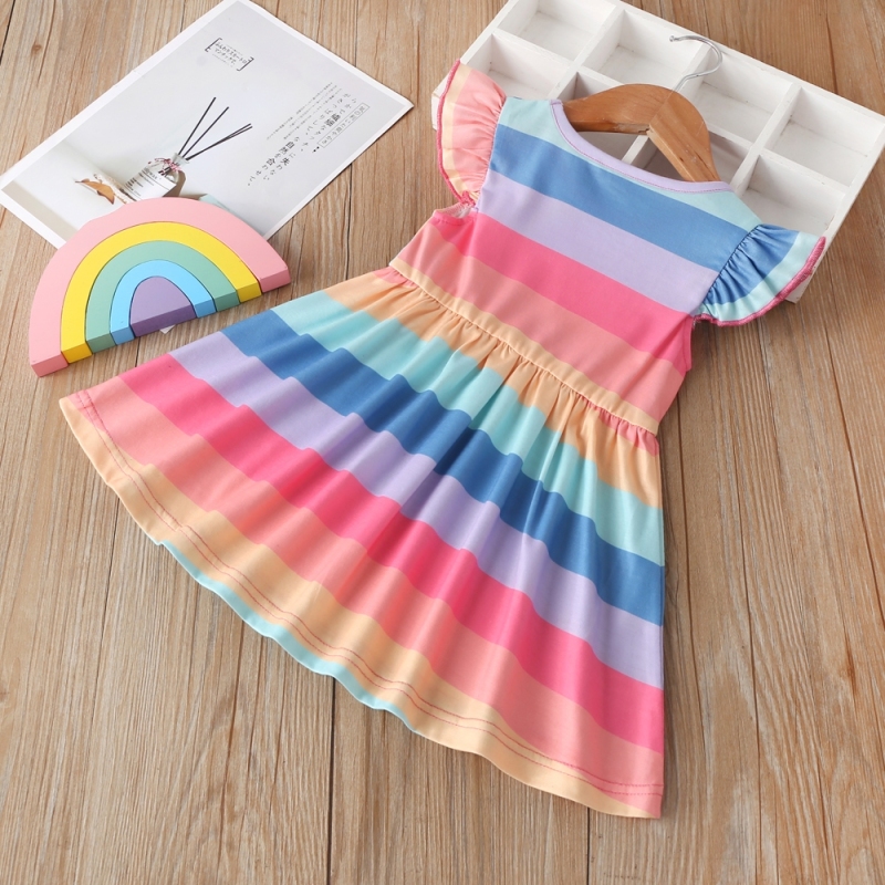 Conyson New Newborn Baby Clothes Girl Dress Summer Kids Clothing Cotton Rainbow Striped Halter Sleeveless Princess Vest Dresses
