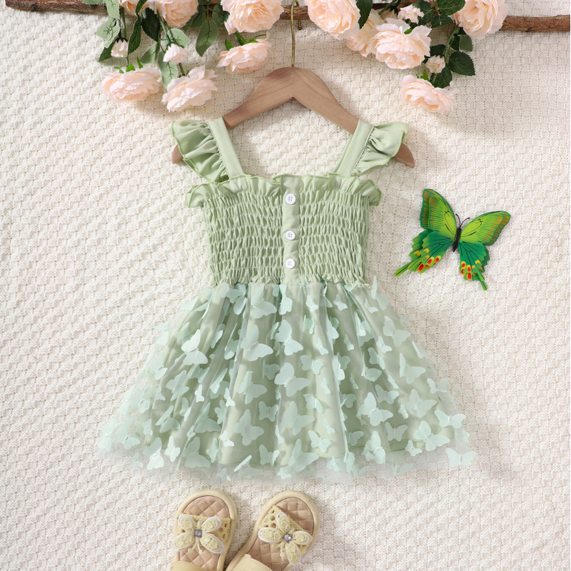Conyson Summer Princess Vintage Casual Ruffle 1-6Y Pageant Cute Solid Color Butterfly Fairy Birthday Prom Kids Party Dress