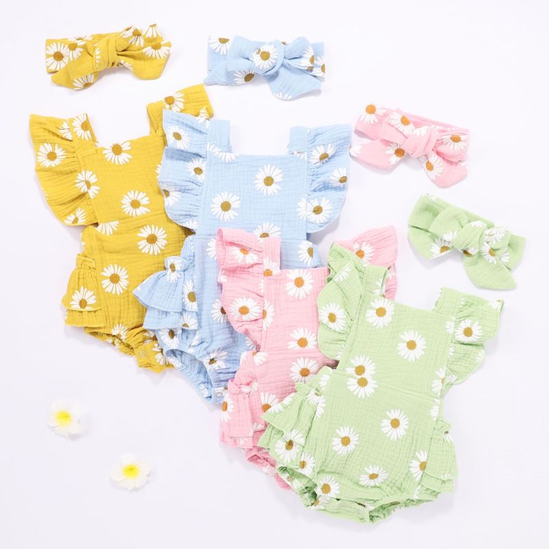 New 2021 Summer Newborn Baby Girl Clothes Sleeveless Romper Outfits Baby Girl Clothes Printed Floral Romper Jumpsuit +headband