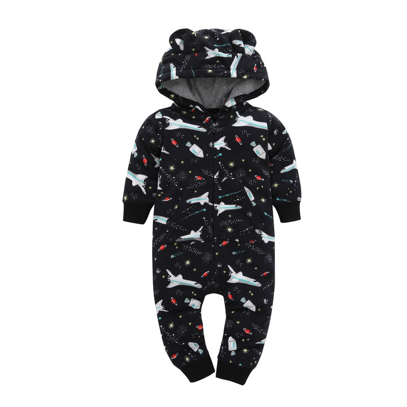 New Style Winter Warm Baby Clothes Long Sleeve Flannel Bodysuit Animals Pattern Hooded Romper
