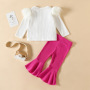 Conyson Boutique 1-5Y Greate Design Girls clothing Sets 2023 New Flocky top-Flared pants two-piece girls' autumn Girls suits