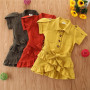 Conyson Fashion Summer Kids Girls Dress Kids Clothes Short Sleeves New Solid Button Pocket Turn Down Collar A-Line Mini Dress