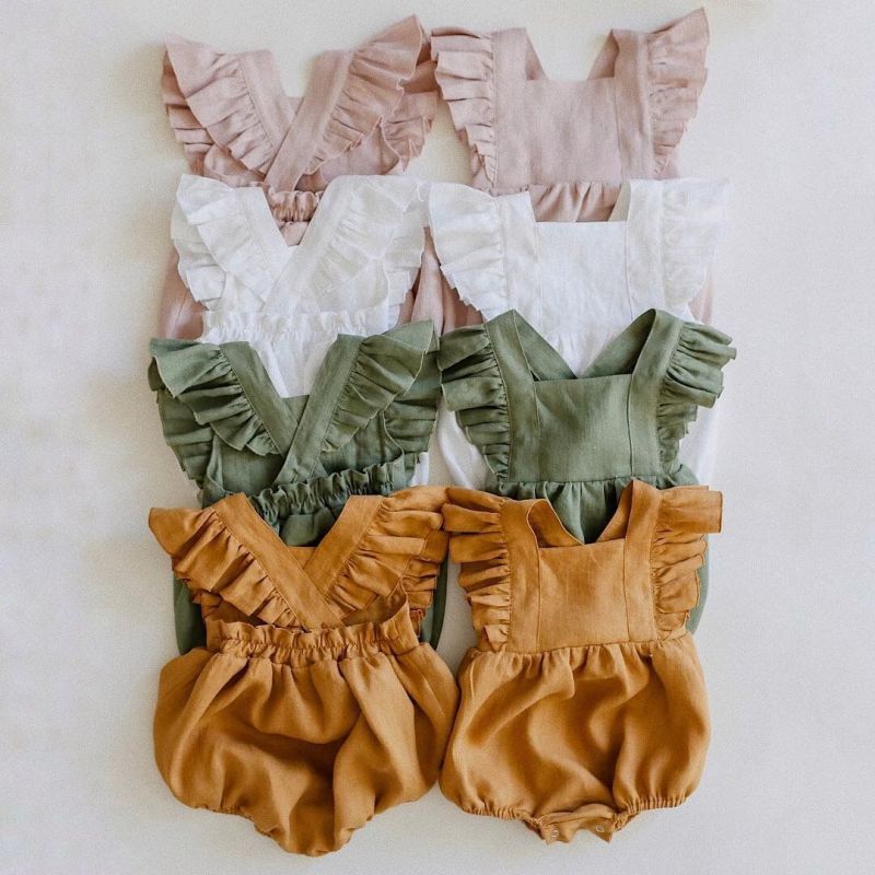 New Product Summer Baby Jumpsuit Linen Sleeveless Playsuit Seersucker Ruffle Sleeve Romper