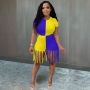 hot sale fashion summer logo made S-2XL women 2 pieces sport t-shirt tassels shorts patchwork clothing adult short clothes set