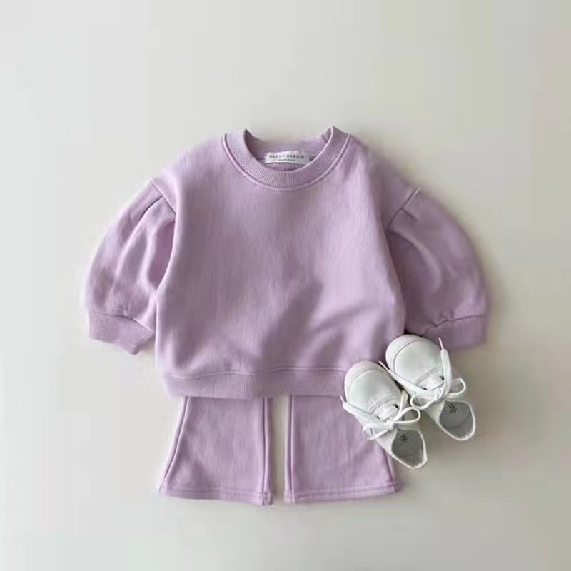 Conyson Casual Children Girls Clothes Sets Solid Sweater Flared Pants Two Piece Outfits Fashion Litter Girl Outfits