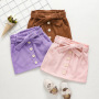 Conyson Wholesale Kids Clothes Spring Autumn Korean Velvet Button Belt bow Baby Girls Stripes Pocket Skirt Boutique Outfit Dress