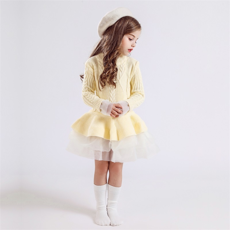 Conyson Autumn Winter Thick Warm Girls Dress Christmas Party Long Sleeve Knitted Flower Kids Sweater Dresses