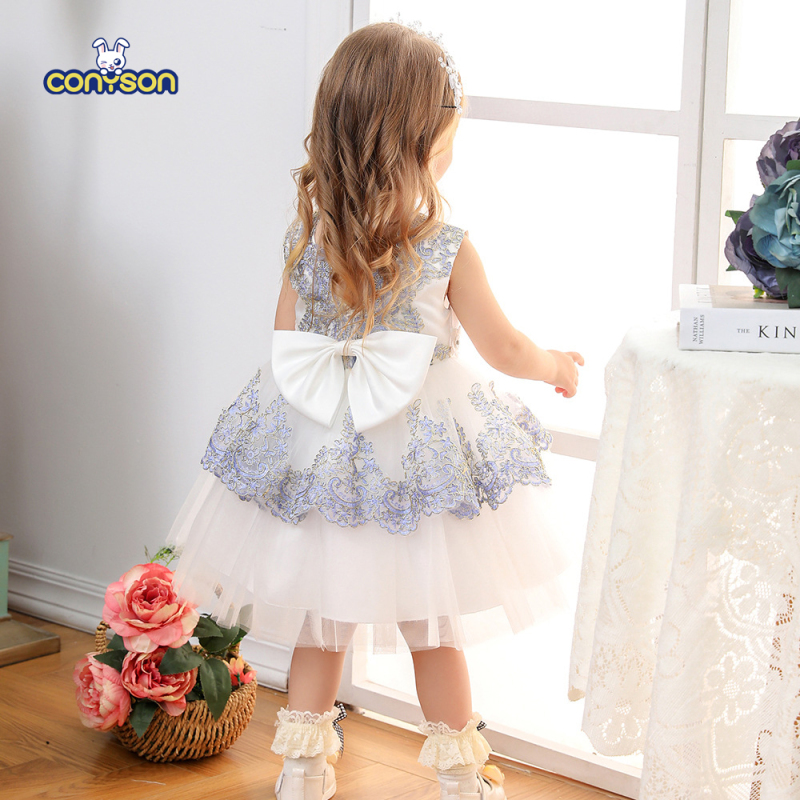 Conyson Wholesale Mesh Embroidery Children Girls Formal Evening Dress Ball Gown Kid Girls Princess Party Fancy Dresses
