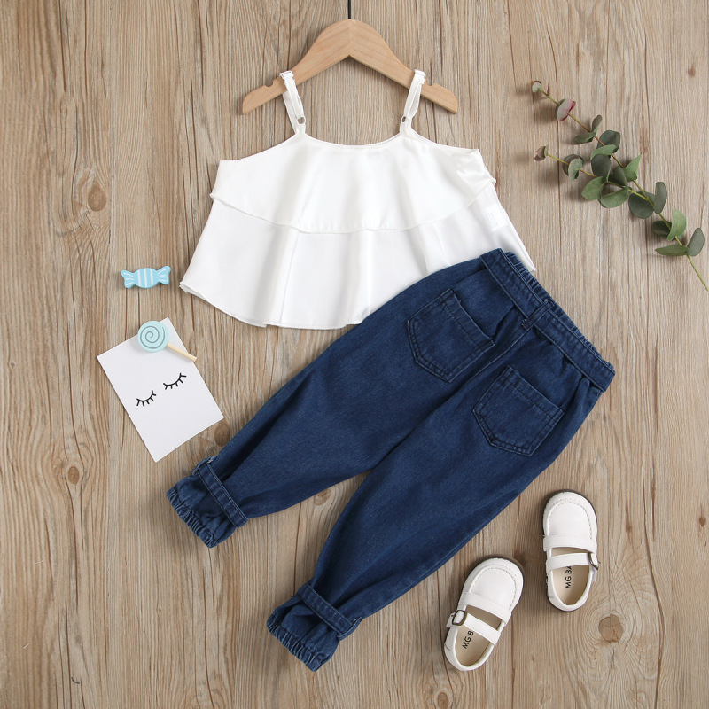 Conyson New Kids Outfits Girls Solid Tank Tops With Belt Shorts Pants 2Pcs Cotton Kids Clothes Summer Kids Girls Clothing Set