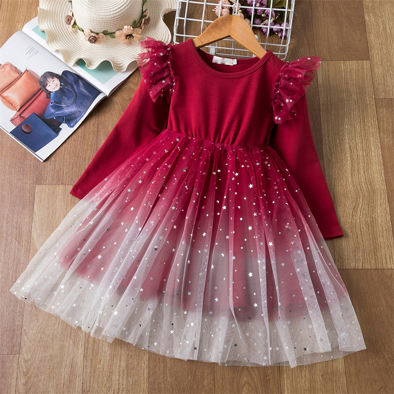 Customize Girl Dress Starry Sky Mesh A-Line Sweet Children Clothes Princess Skirt Girl Evening Party Dress
