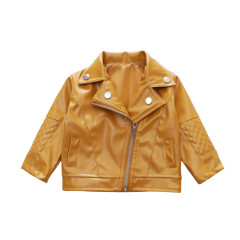 Conyson high quality korea fashion boutique fall kids girls designers solid clothes PU leather winter clothing wholesale jacket