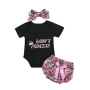 Factory Supply Baby Girl Clothes Three-piece Set Letter Printing Baby Short Sleeve Romper Clothing Sets
