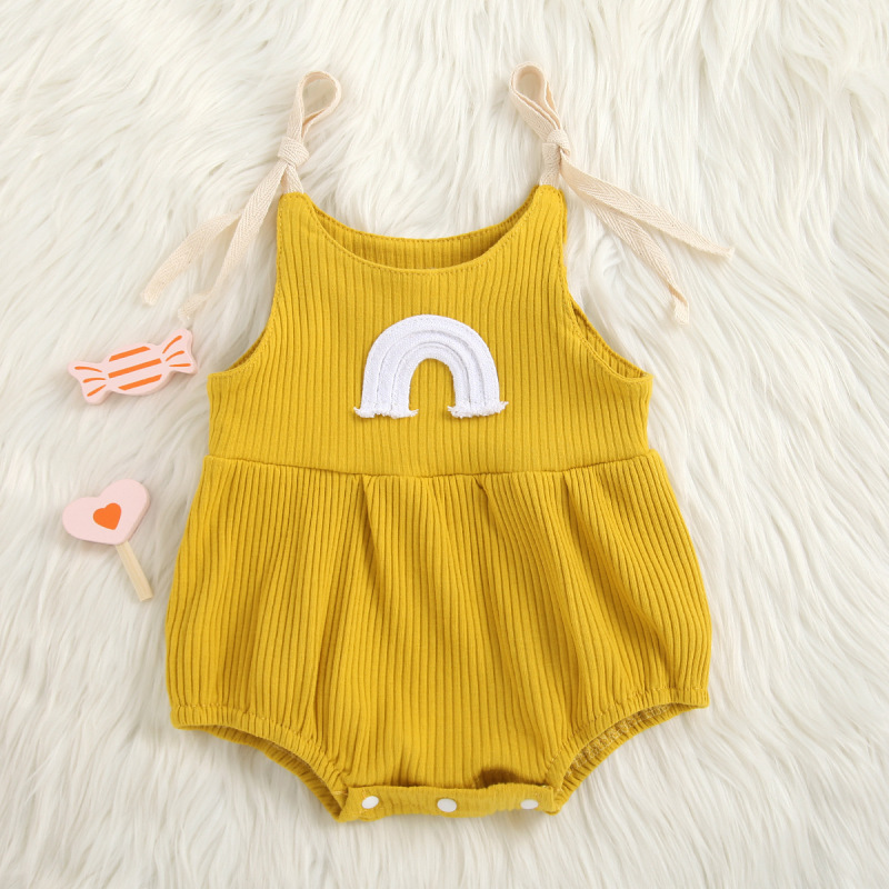 ins 2021 Newborn Baby Boys Girls Summer Ribbed Romper Sleeveless Rainbow Pattern Toddler Summer Rompers
