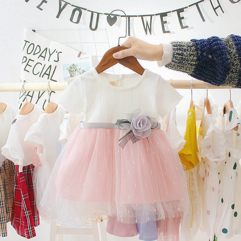 Cartoon Baby Princess Birthday Party Mesh Sweet Style Girl Dresses Fashion Casual Fancy Lace Solid Flower Baby Kids Dress