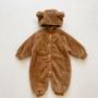 Infant Korean Soft conyson Sleepwear Baby Rompers Knitted Boys Girls bear Jumpsuits 2 Piece Toddler Kids warm hat Sleepwear