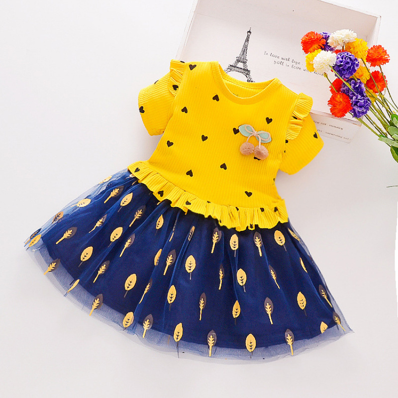 Wholesale Summer Patchwork Skirt kids clothing Heart Design Little Girls Baby clothes Kids Princess Fluffy Toddler Dress
