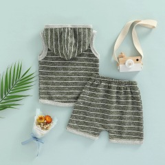 Conyson summer kids bulk wholesale korea fashion design baby boy hoodie shorts cotton clothing suit casual 2 pieces clothes set