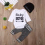 Conyson 0-18Months Newborn Boy Letter Print Clothes Cotton Sets Long Sleeve Romper Pant Hats Outfit 3Pcs Toddle Baby Warm Suits