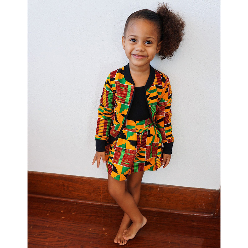 The Latest Design Fashionchildren's Check Skirt African Children Kids Printed Jumpsuit 2 Piece Sets For Little Girl