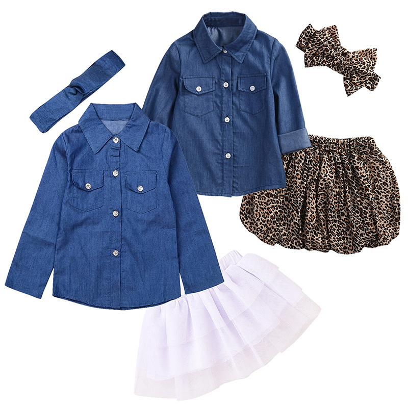 Conyson Baby Girl Summer Clothing Sets Baby Girls Clothes Denim Shirt Top +Tutu Skirts+Headband 3Pcs Baby Girl Clothes Sets