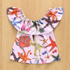Conyson Wholesale Low Price Market 2023 Summer Girls' Suit Cartoon Sleeveless T-shirt Jeans Western New Ripped Pants Girl Set