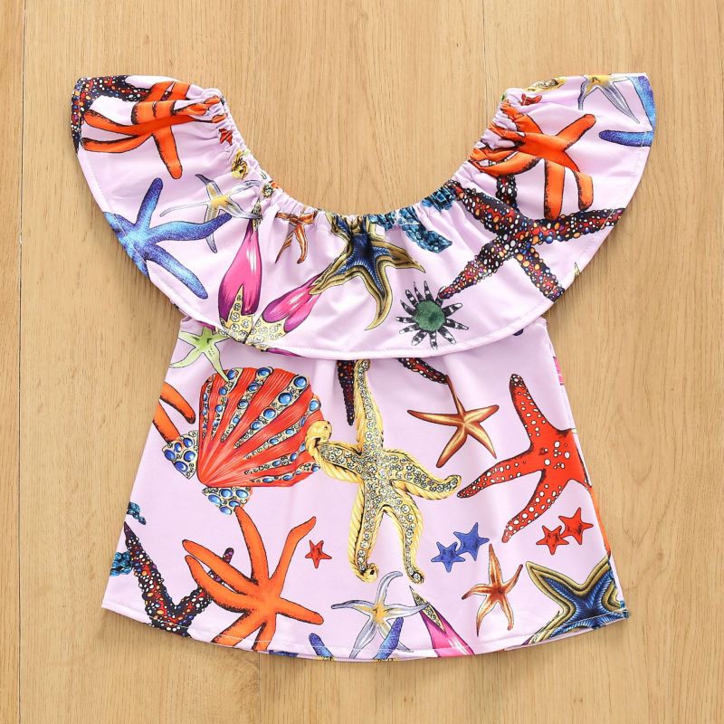 Conyson Wholesale Low Price Market 2023 Summer Girls' Suit Cartoon Sleeveless T-shirt Jeans Western New Ripped Pants Girl Set