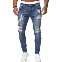 Fashion Hip Hop Streetwear Skinny Ripped Damage Trousers Scratch Distressed Denim Mens Designer Clothing Men's Jean Pant For Men