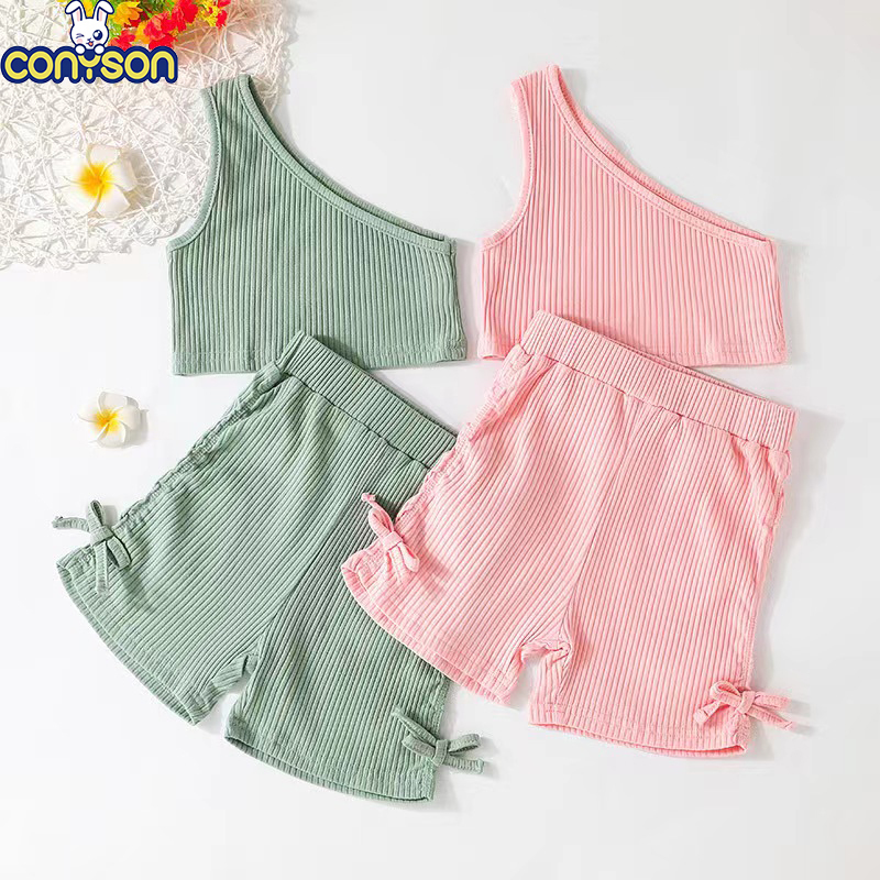Conyson New Fashion Baby Summer Clothing little girls Suit Clothes Sleeveless Top Shirt Short Pants 2 Pcs Set Outfit baby Set