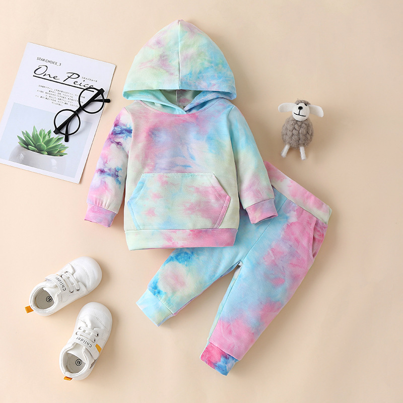 2021 new arrival tie dye autumu winter long sleeve hooded sweaters girls and boys clothing kids clothes baby outfits