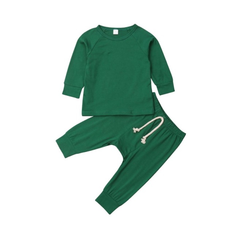 Conyson Wholesale Spring Cotton Long Sleeve Pants Solid Soft Cotton Infant Toddler Boy Clothes Suits Baby Girls Casual Suits