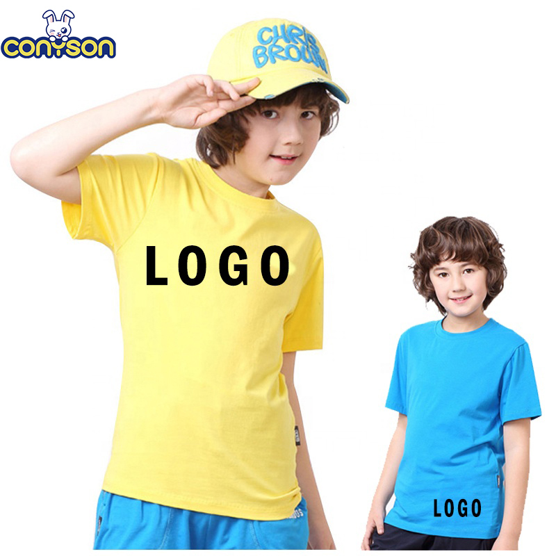 Conyson Wholesale Custom Logo T-shirt 100% Cotton O-neck Plain Kids Short Sleeve Boys T-shirts Blank Tshirt For Kids