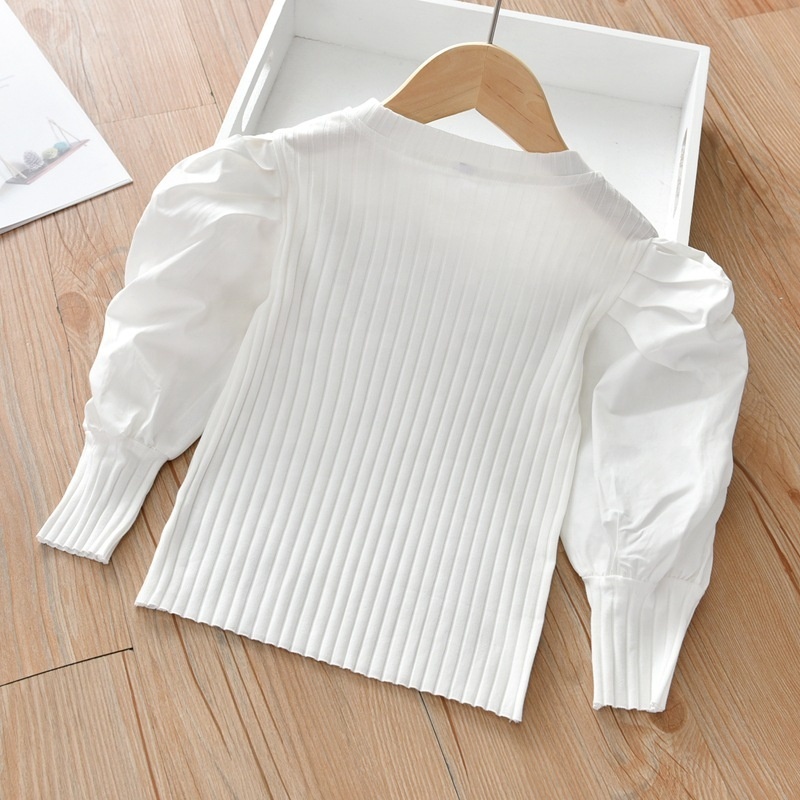 New Girls Collection Balloon Sleeve Blouse Long Lantern Sleeve Girls Baby Tops Solid T Shirt