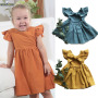 Conyson high quality Summer fashion ins boutique Solid Color Kid Clothes fly sleeve Casual Baby Girl Bow Princess clothing Dress