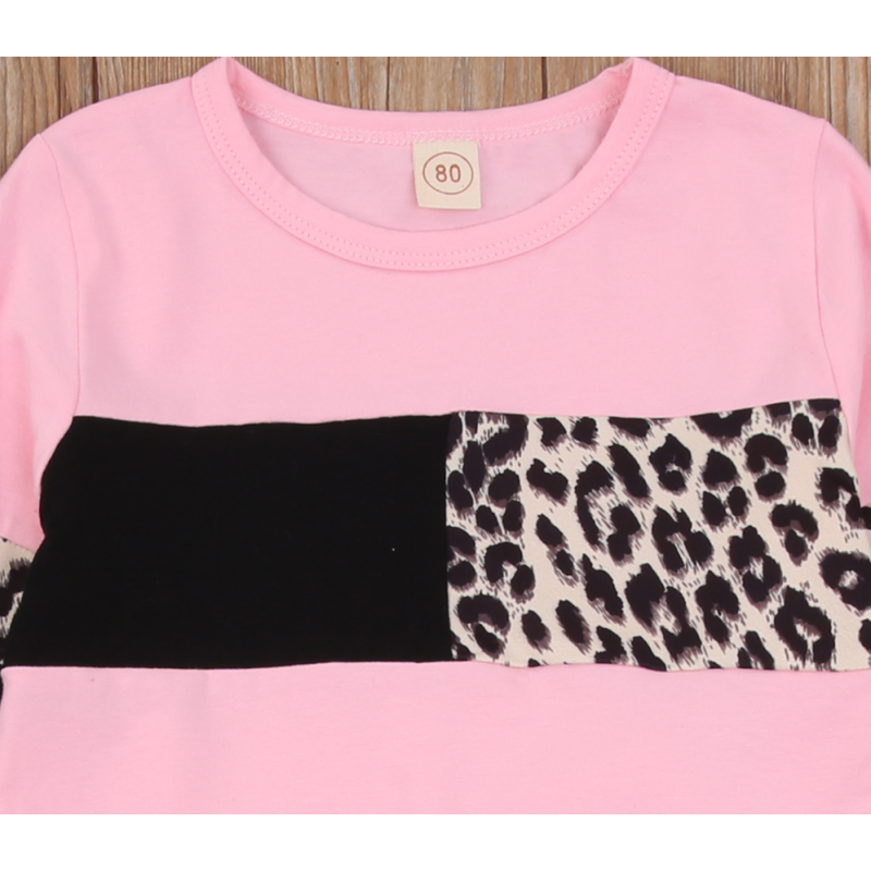 Conyson Patchwork Leopard Two Piece Baby Girl Clothes Long Sleeve Round Neck Top Elastic Head Long Pants Kids Sportswear Suit