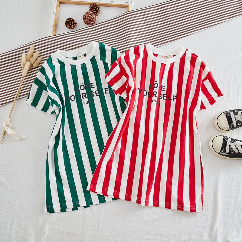New Fashion Infant Summer Short Girls Sleeve T- Shirt Dress Summer Striped Comfortable Dress Printing Girls T-shirt Dress
