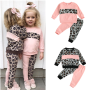 Conyson Girl's Two Piece Set Children's Leopard Printed Color Block Crew Neck Long Sleeve Pullover Pants Set