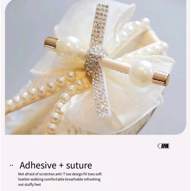 Conyson Special Design Children Fish tip Anti-slip Slides Sandals Plain Lace Bowknot Pearl Elegant Baby girl Princess Slippers