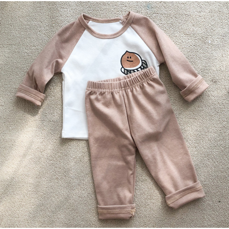 Conyson Latest Design Non-hooded Leisure Long Sleeve Cute Cartoon print patchwork color baby autumn cotton Kids Clothing Sets