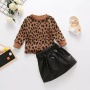 Conyson Wholesale Hot Sale Autumn Boutique Hoodie Leopard Top Skirt Outfits Casual Girls Clothing Set