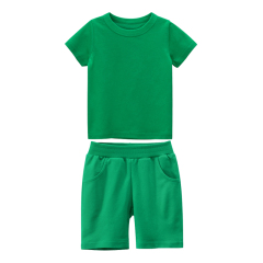 Conyson Summer Boys 100% Cotton Plain Solid Color Shorts Sets Custom Logo Printing Shorts And Shirt Set Kids Clothing
