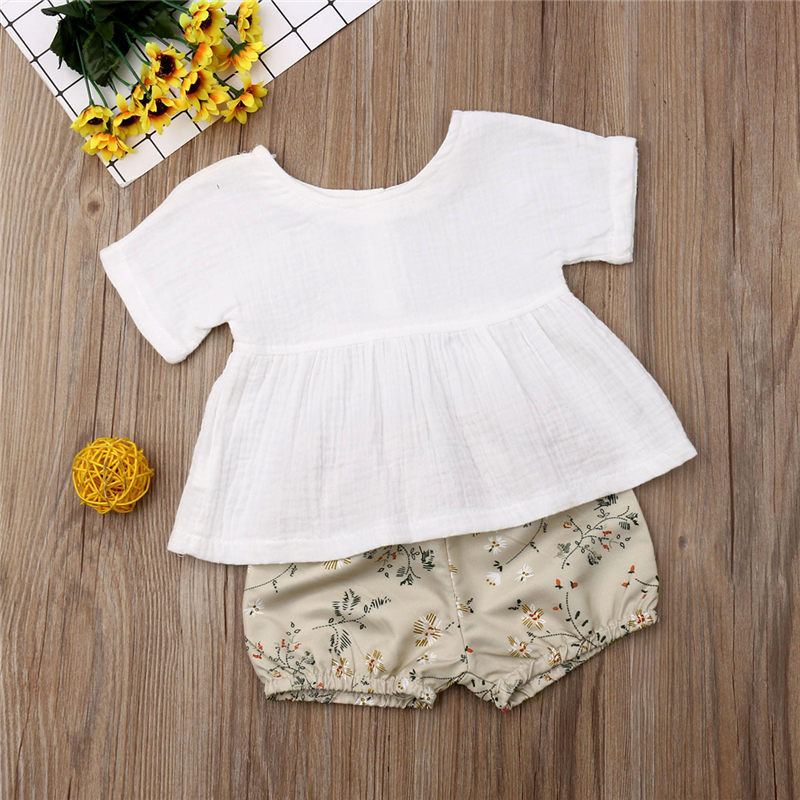 High Quality Floral Print Sweet Woven Baby Girls Ruffle Summer Kids Clothing Set
