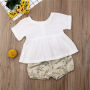 High Quality Floral Print Sweet Woven Baby Girls Ruffle Summer Kids Clothing Set