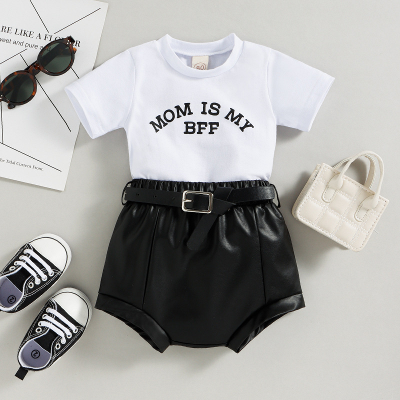 Conyson Summer Newborn Baby Girls Printing Clothes Suit Short Sleeve Shirt PU Shorts 2pcs Fashion Casual Toddler Girl Outfits