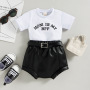 Conyson Summer Newborn Baby Girls Printing Clothes Suit Short Sleeve Shirt PU Shorts 2pcs Fashion Casual Toddler Girl Outfits